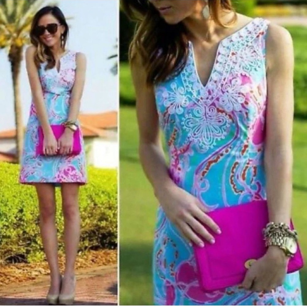 Lilly Pulitzer Jellies Be Jammin Size 0‎ v-neck sleeveless midi shift dress.
